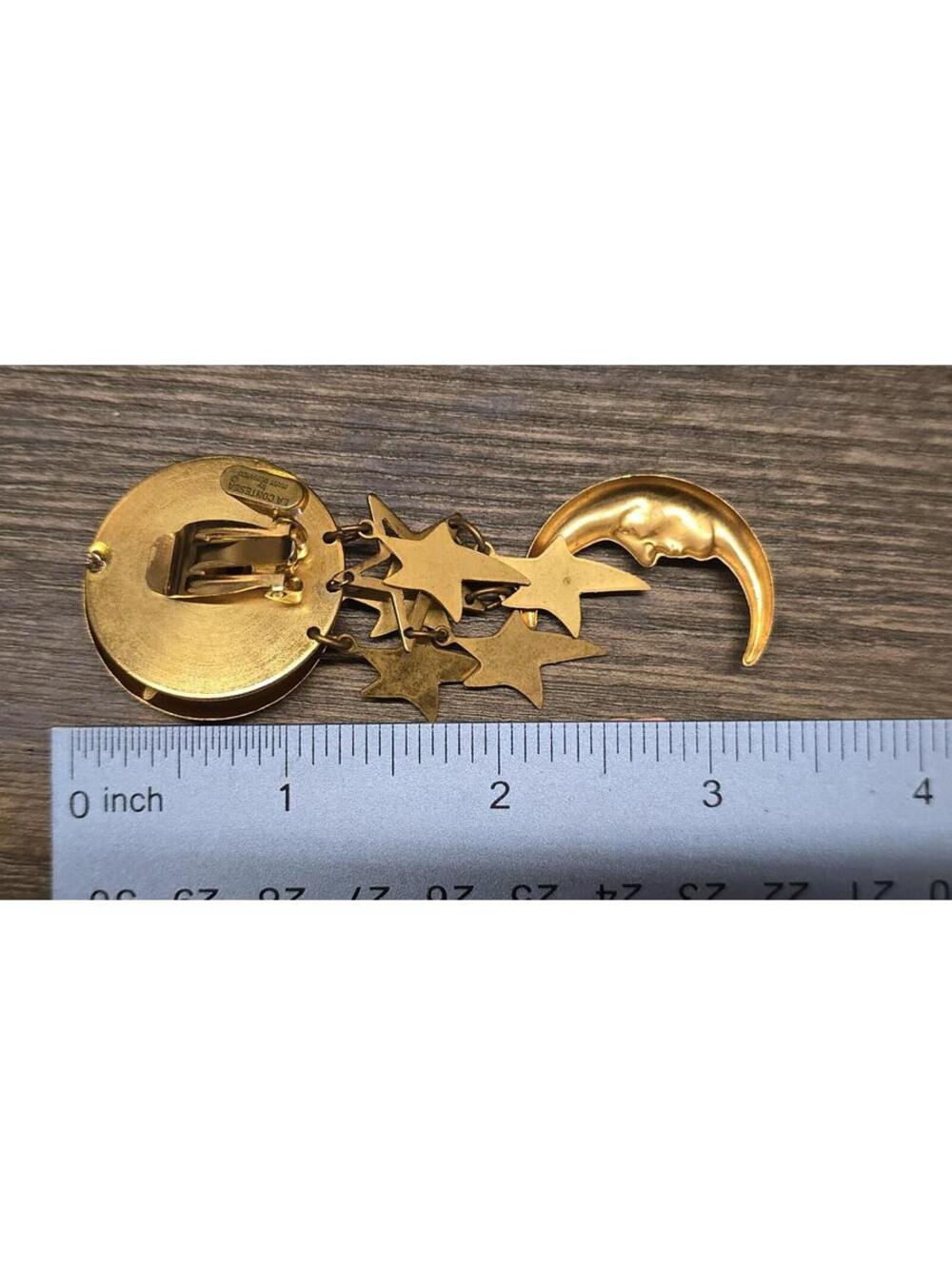 La Contessa Mary Demarco Clip Earrings Gold Tone Moon Stars Aurora Borealis - Picture 4 of 5